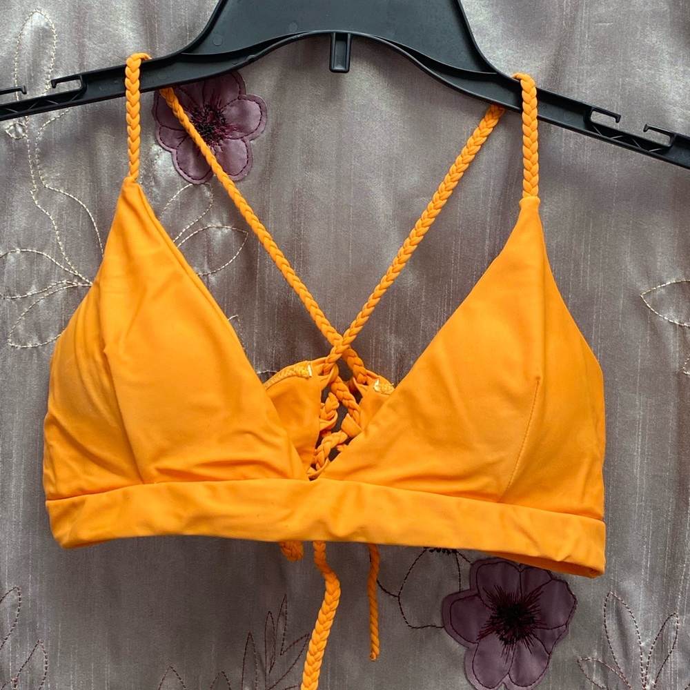 Orange tie back bikini top